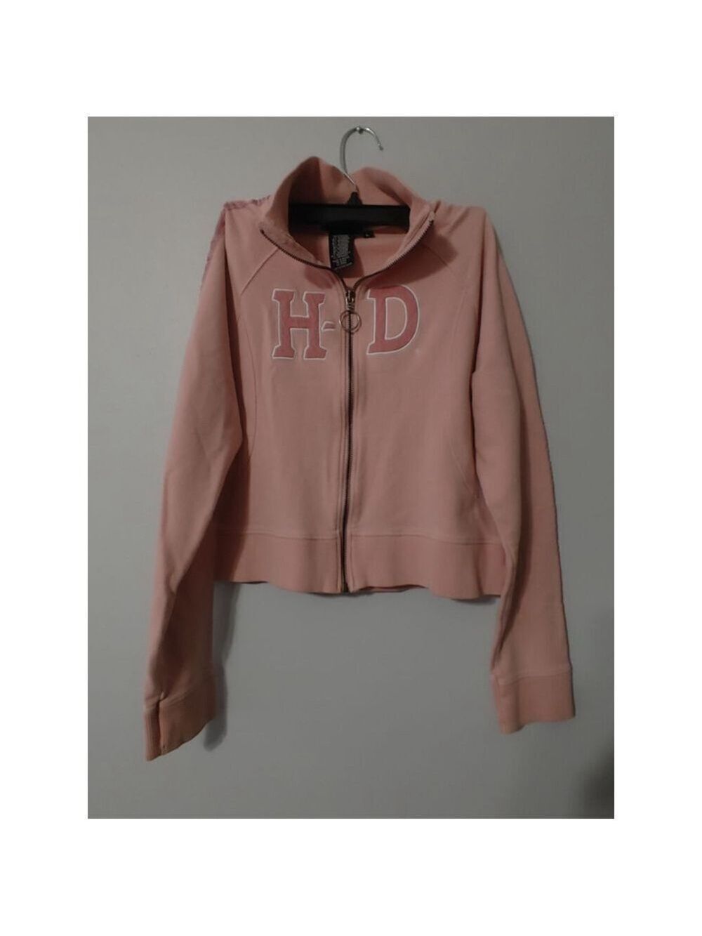 Girls Harley-Davidson Deep Rose Pink HD Logo Ribbon Sleeve Full-Zip Sweatshirt L